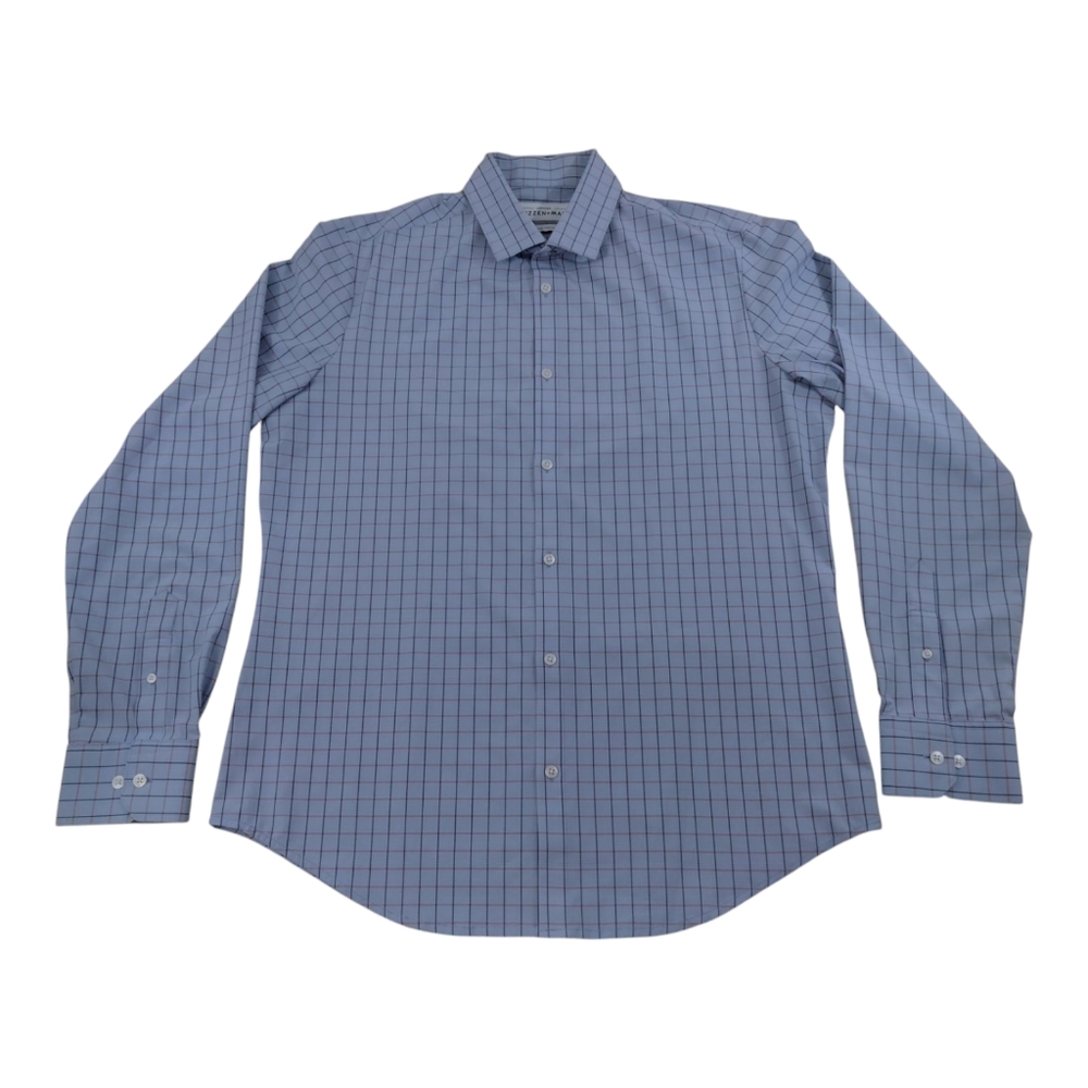 Mizzen Main Shirt Mens XL Blue Check Leeward Collection Slim Fit Long Sleeve